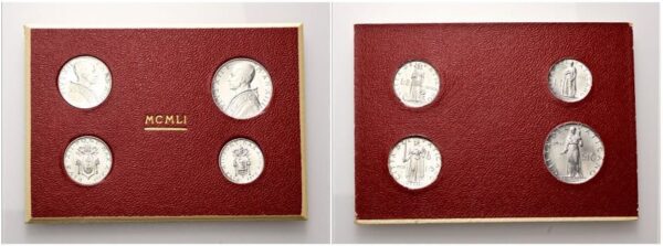 Serie di 4 valori: 10, 5, 2, 1 Lira (It) 1951 a. XIII.