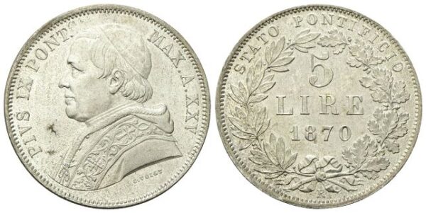 Roma - 5 Lire 1870 a. XXV.