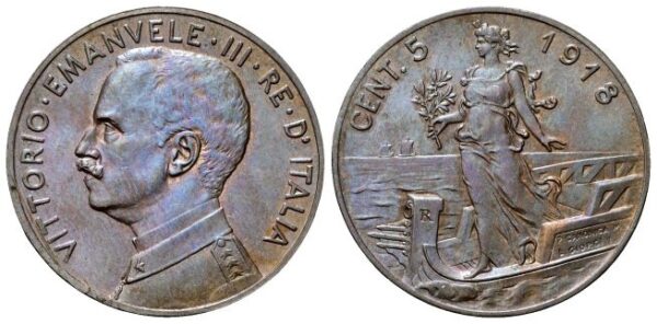 5 Centesimi 1918 Roma, Italia su prora.
