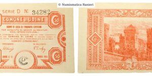 Buono di cassa da 50 Centesimi Comune di Udine Prima Guerra Mondiale, decreto 12/03/1918.