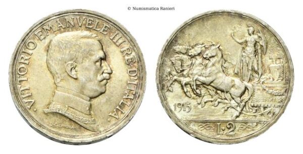 2 Lire 1915 Roma, Quadriga briosa.