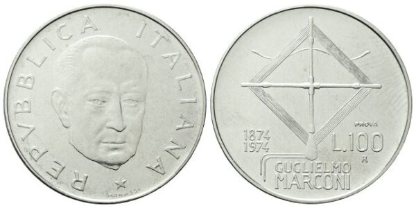 100 Lire 1974 Guglielmo Marconi “Prova” Acmonital.