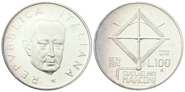 100 Lire 1974 Guglielmo Marconi “Prova” Argento.
