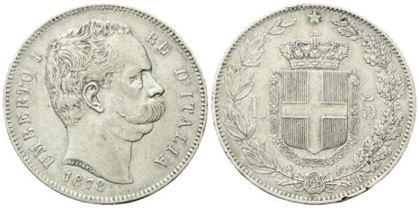 5 Lire 1878 Roma, I° Tipo.