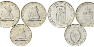 Trittico dell’Università di Bologna da 500, 100 e 50 Lire 1988.